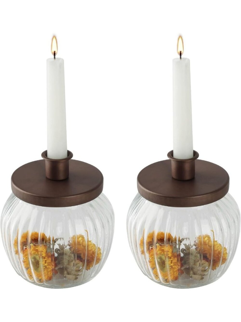 Vintage Taper Candle Holders Set of 2 - Decorative Metal Candlesticks with Glass